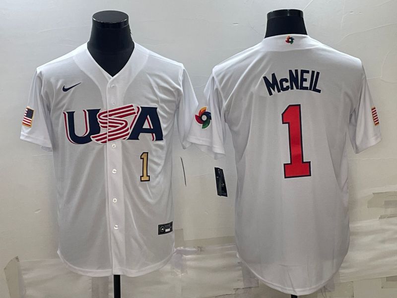 Men 2023 World Cub USA #1 Mcneil White Nike MLB Jersey9